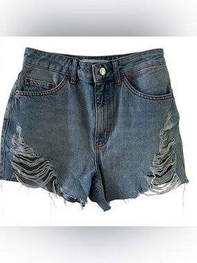TOPSHOP High Rise Distressed Jean Shorts 100% Cotton Raw Hem Size US 2